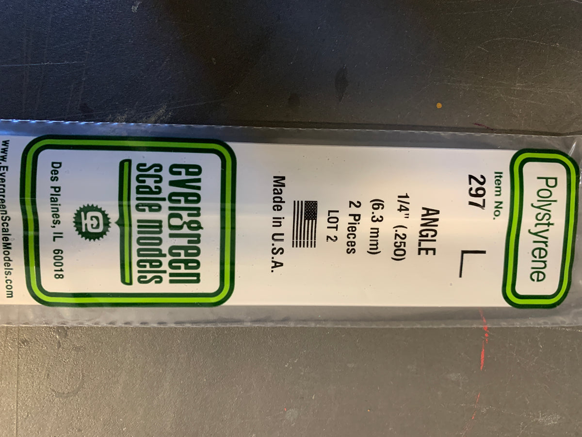 Evergreen Polystyrene Angle #297, 1/4” (.250”) (6.3 mm) Plastic