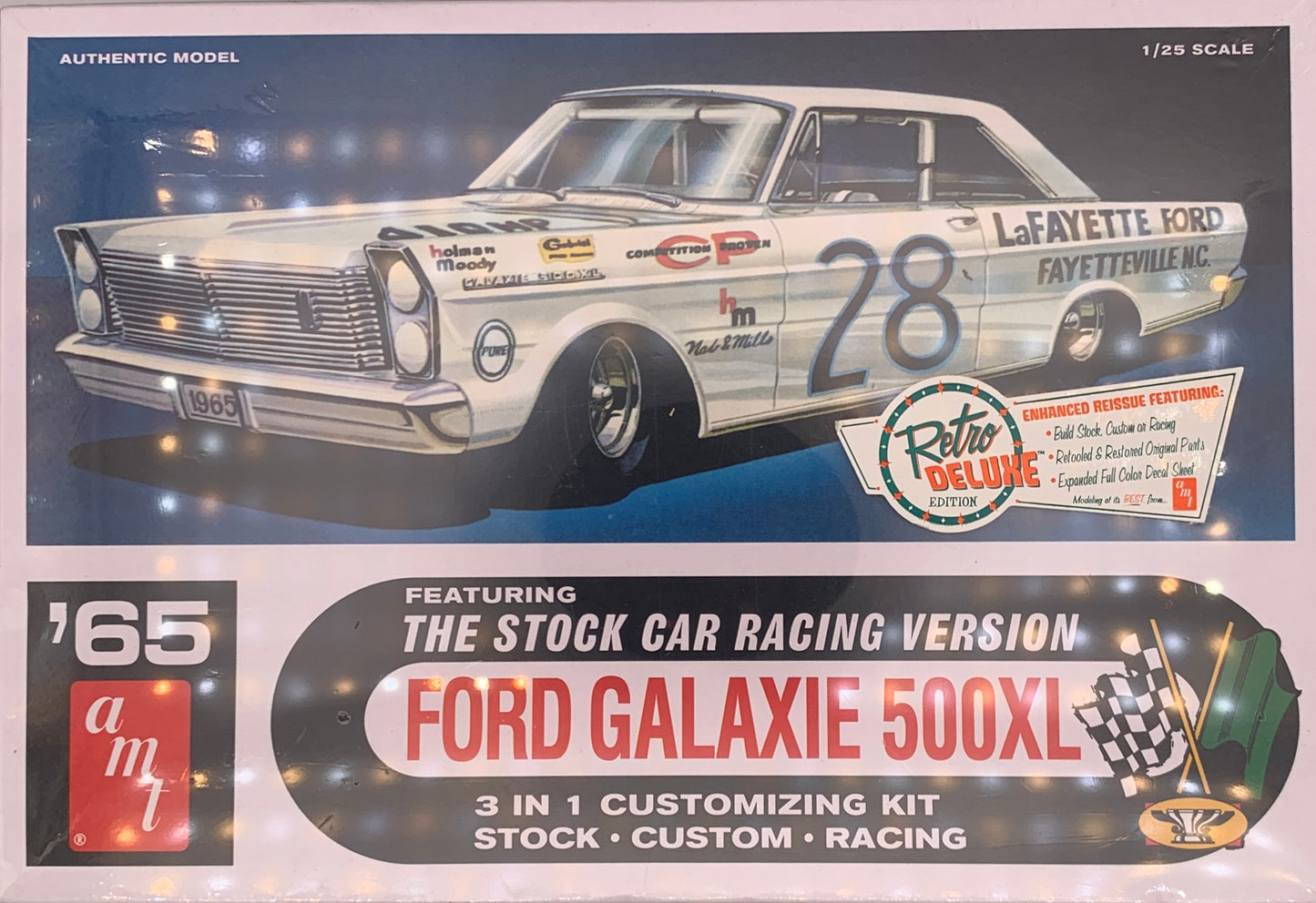 AMT ‘65 Ford Galaxie 500 XL, Stock Car Racing Version 3-in-1, 1/25 Scale Model Kit