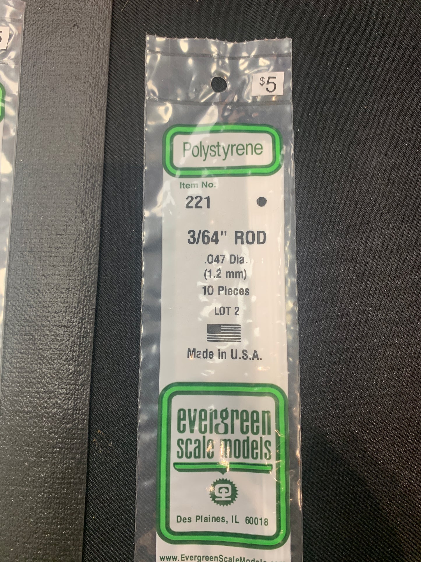 Evergreen Polystyrene Rod #221 3/64 rod .47 diam 1.2 mm
