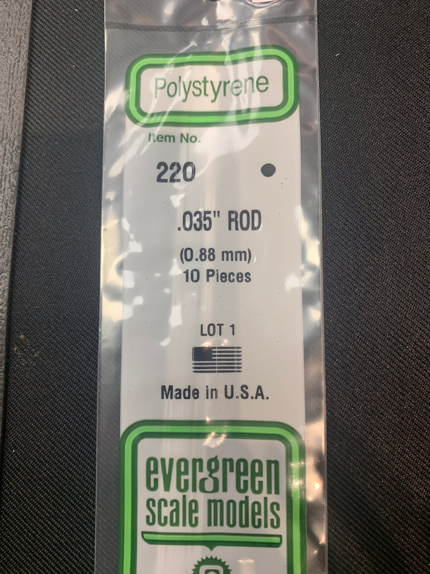 Evergreen Polystyrene Rod #220 .035 diam .88 mm