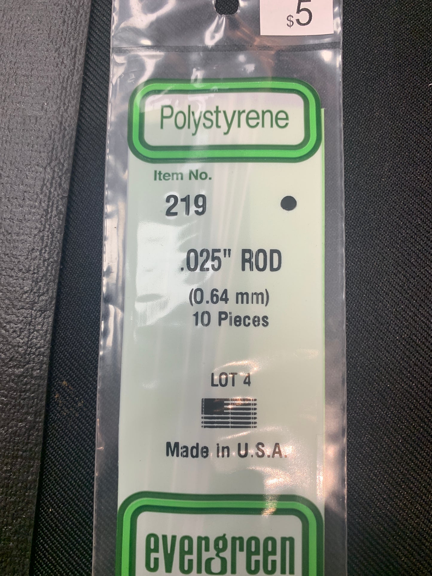 Evergreen Polystyrene Rod #219 .025 diam .64 mm
