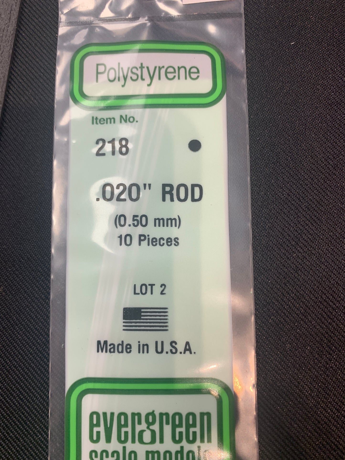 Evergreen Polystyrene Rod #218 .020 diam .50 mm