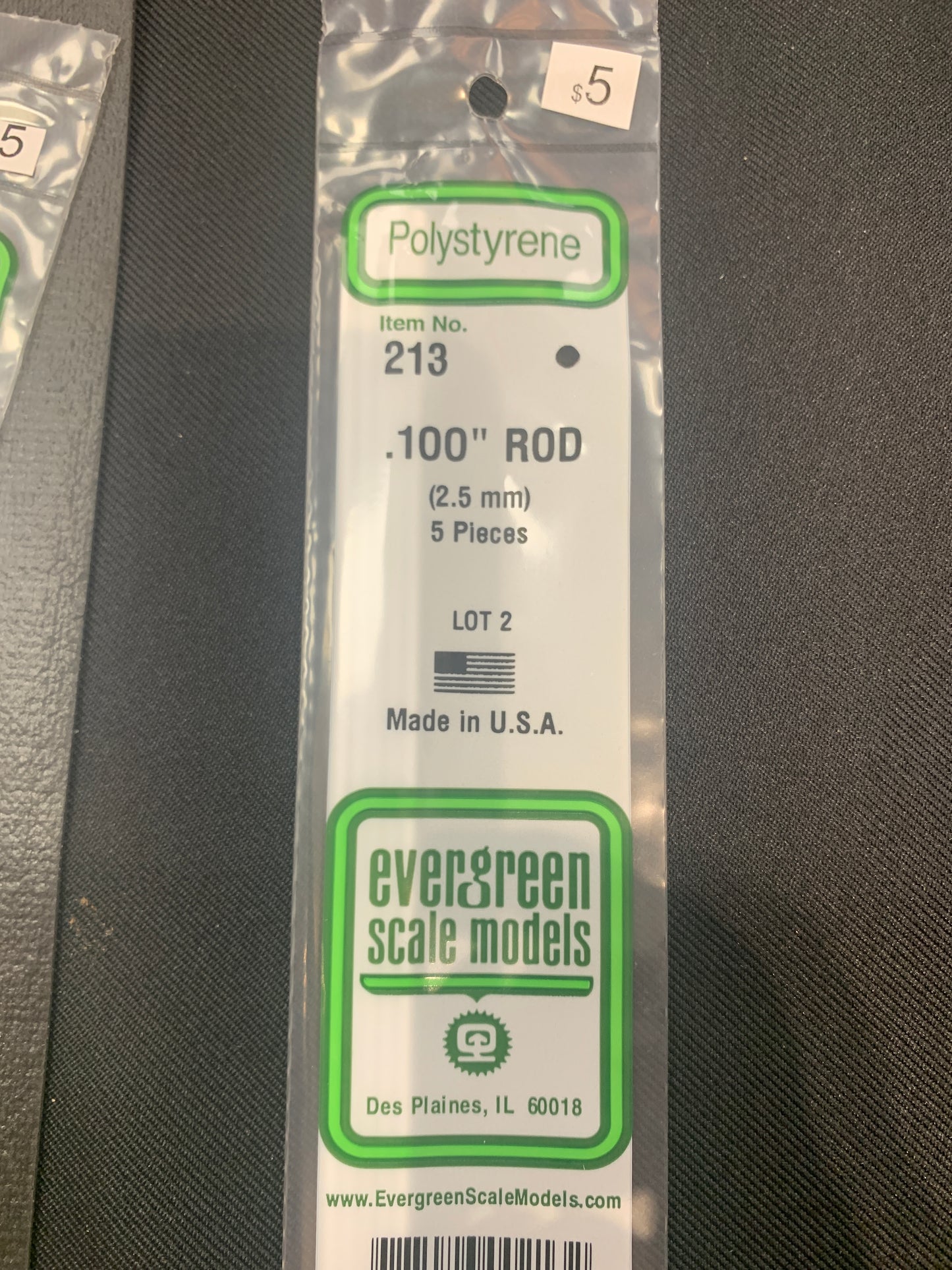 Evergreen Polystyrene Rod #213 .100 diam 2.5 mm