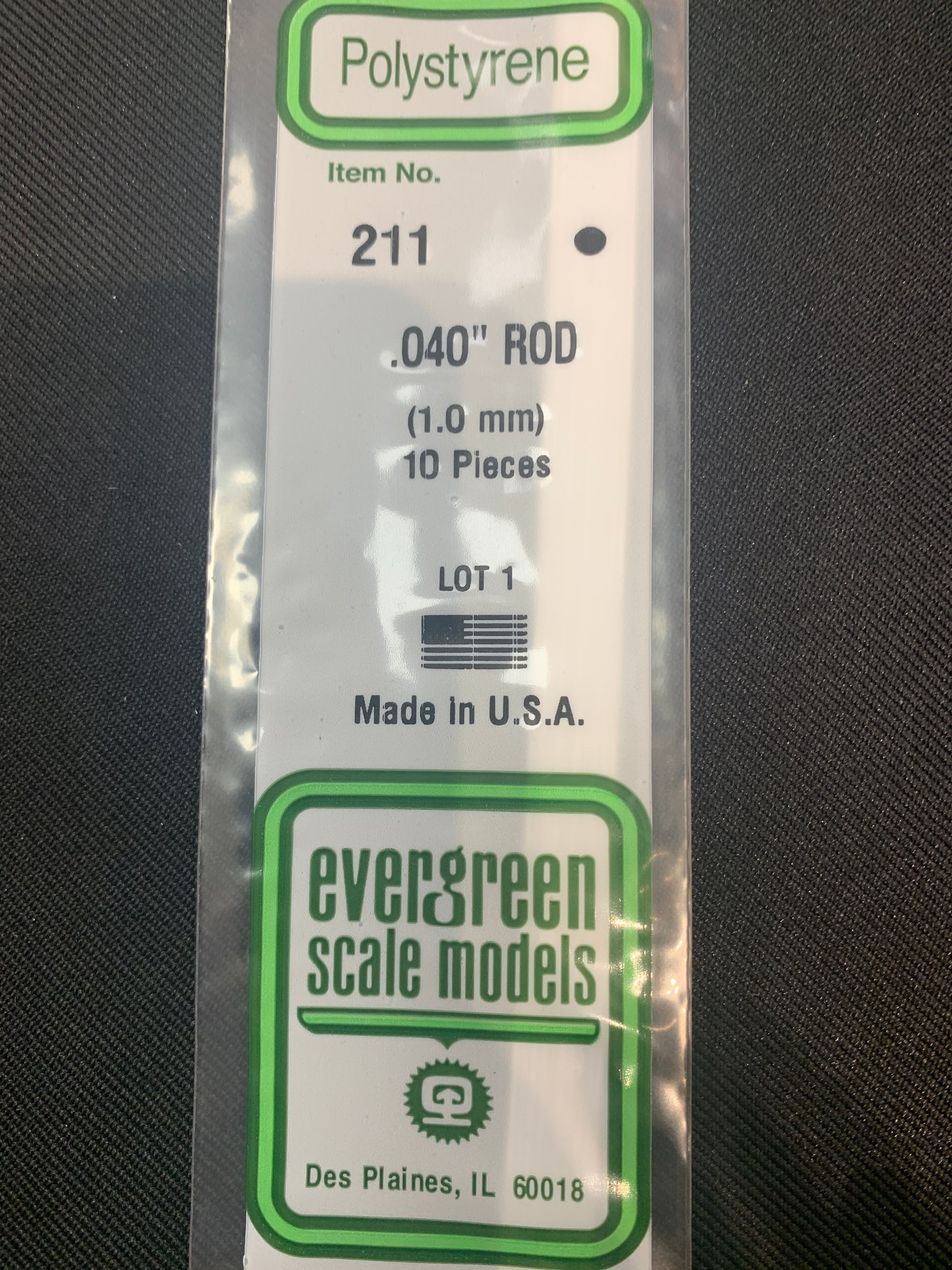 Evergreen Polystyrene Rod #211 .040 diam 1.0 mm