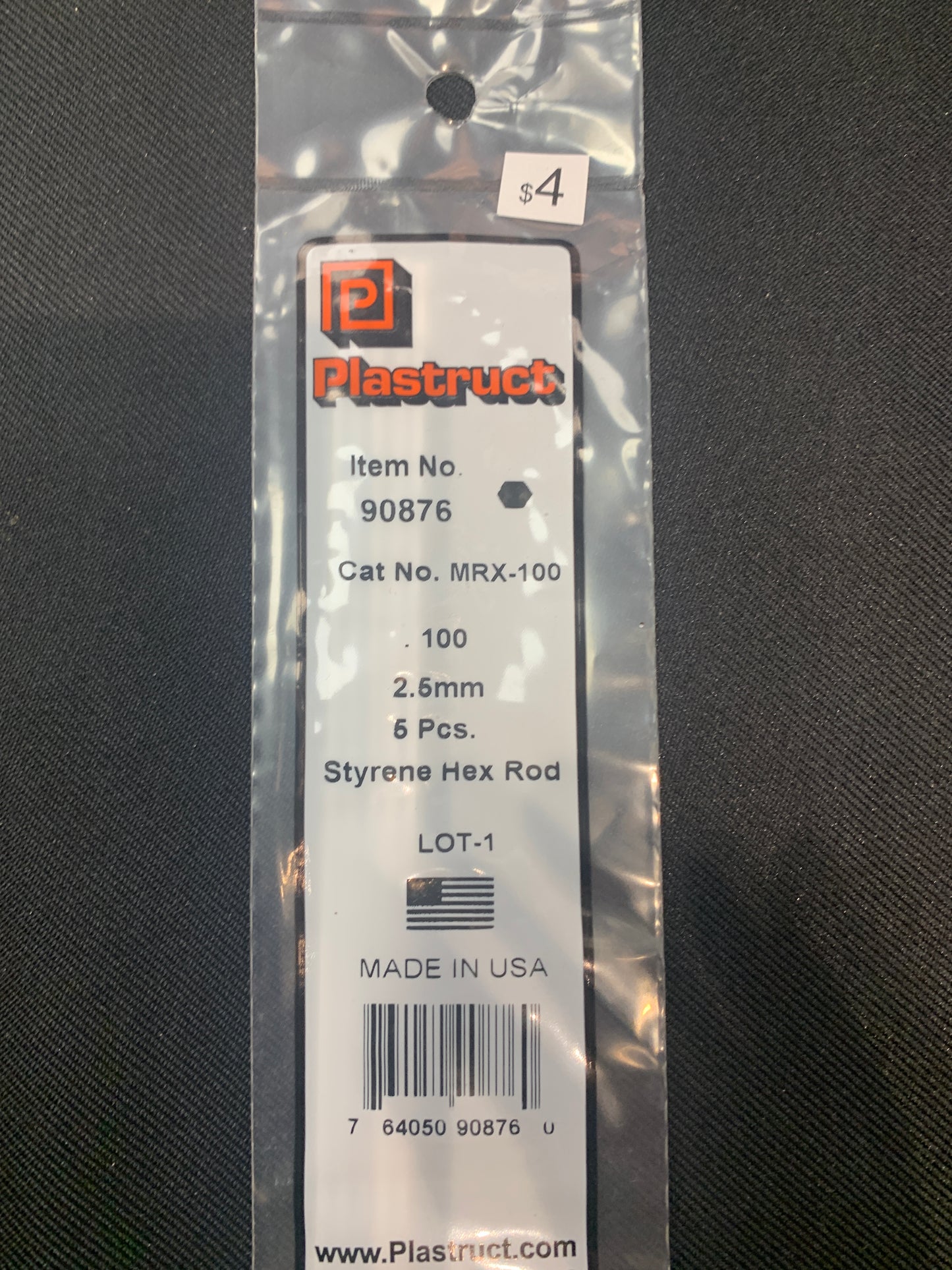 Plastruct styrene hex rod .100 2.5 mm