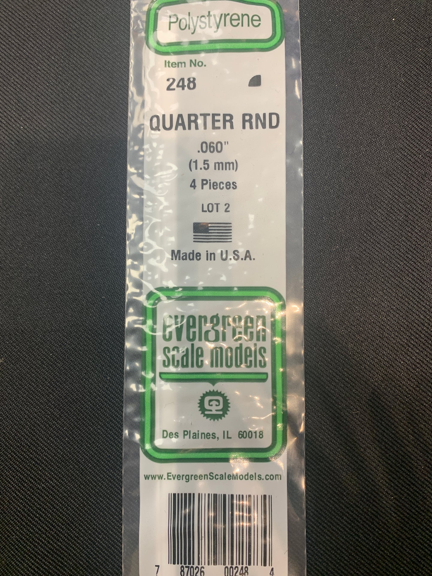 Evergreen Polystyrene #248 quarter round 060 1.5mm