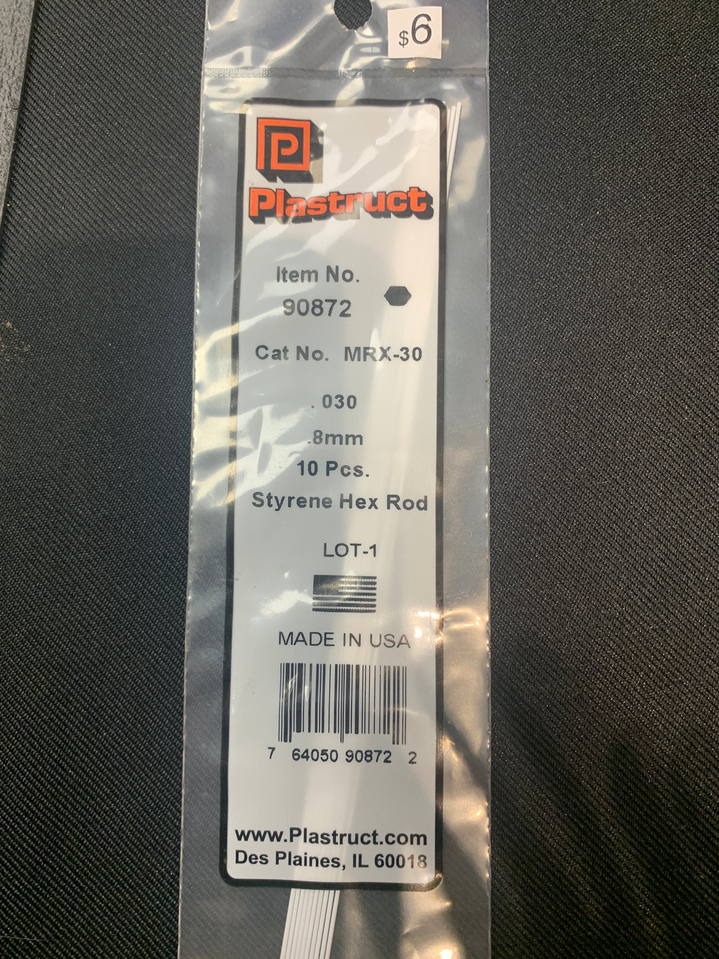 Plastruct styrene hex rod 030 diameter .8 mm