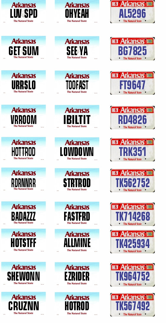 Arkansas License Plate Assortment for 1:24 1:25 scale models