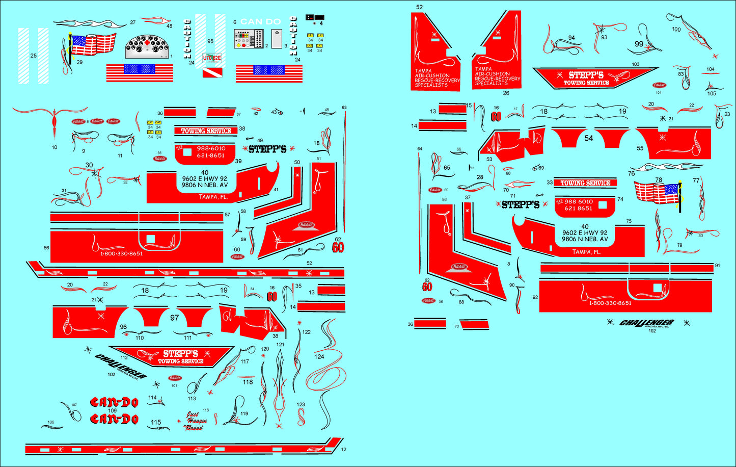 Cando Wrecker Stepps Towing water slide decals