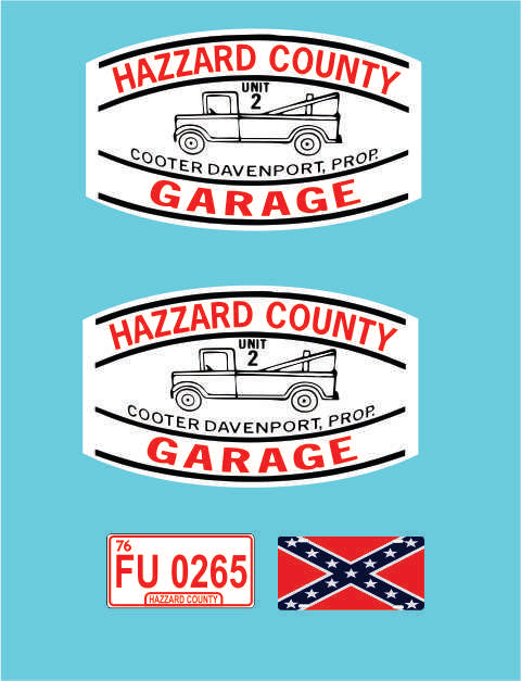 Hazard County Garage scale model decal