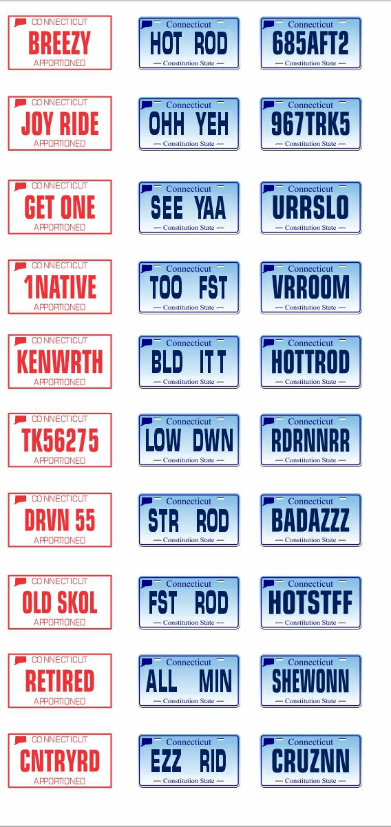 Connecticut License Plate Assortment for 1:24 1:25 scale models