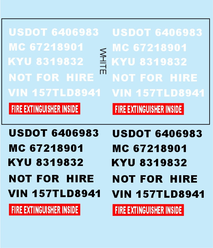 DOT numbers & Fire Extinguisher Water Slide Decals