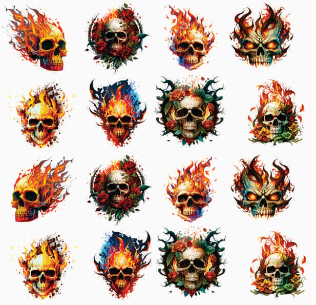 Skull Flame water slide decals