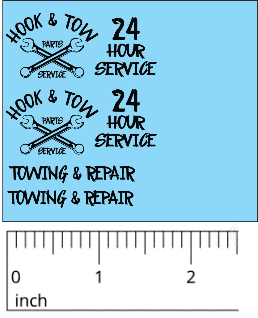 Hook & Tow style water slide decal
