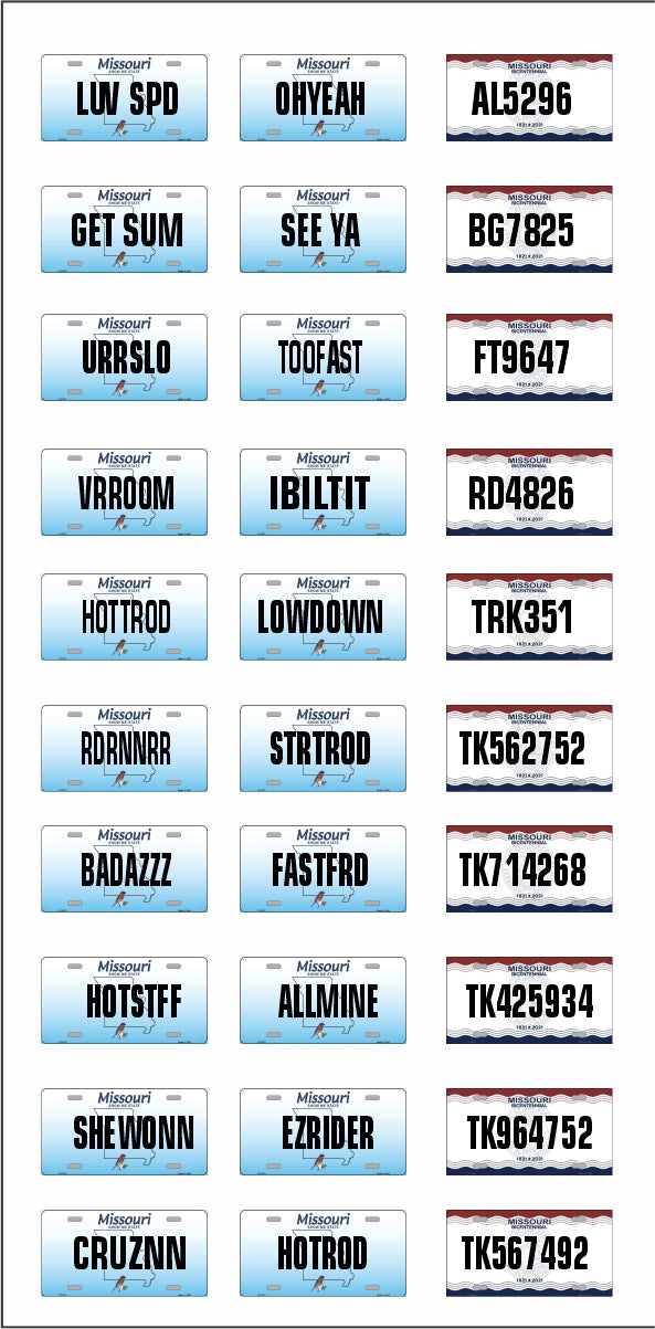Missouri License Plate Assortment for 1:24 1:25 scale models
