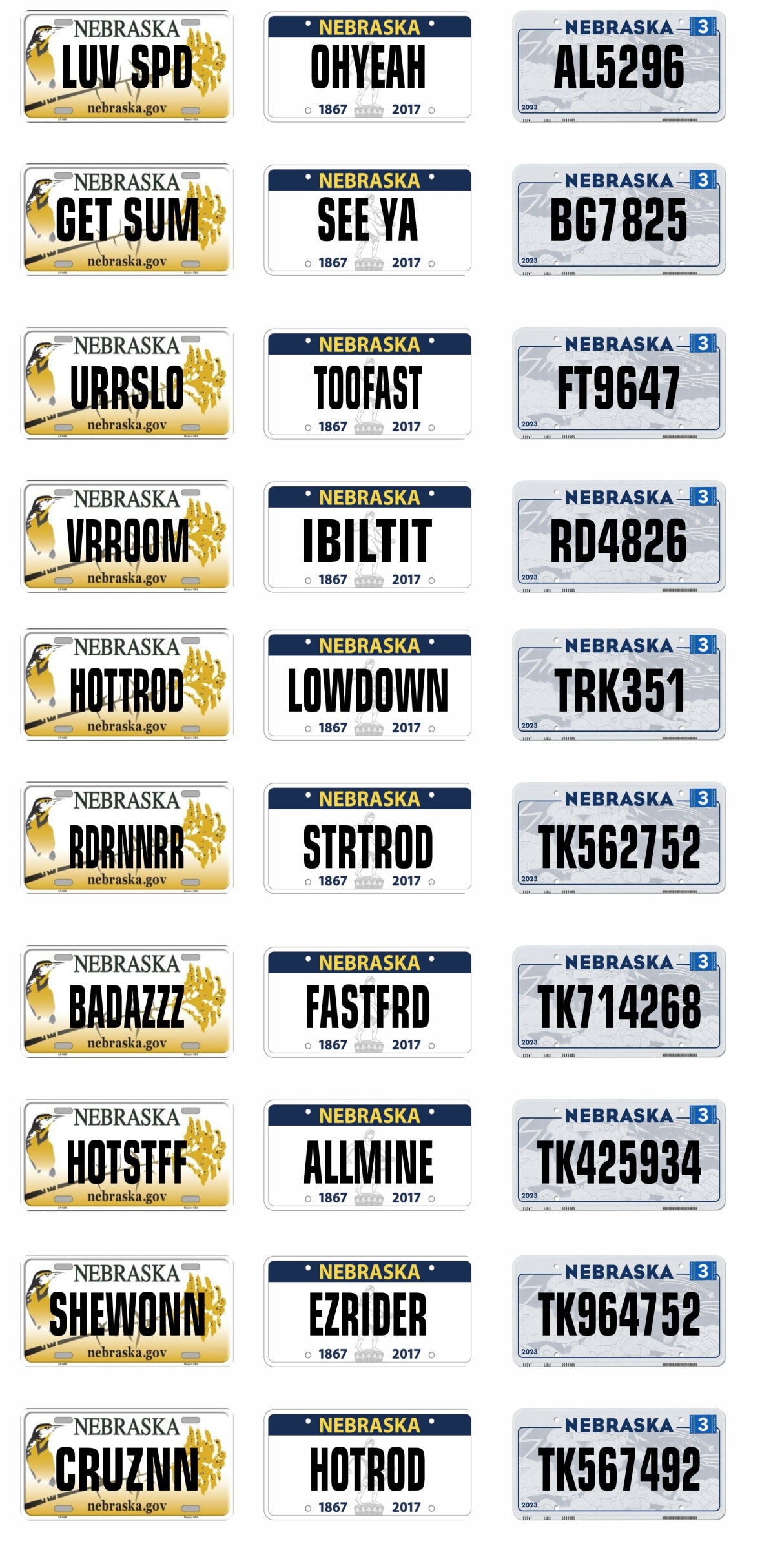 Nebraska License Plate Assortment for 1:24 1:25 scale models
