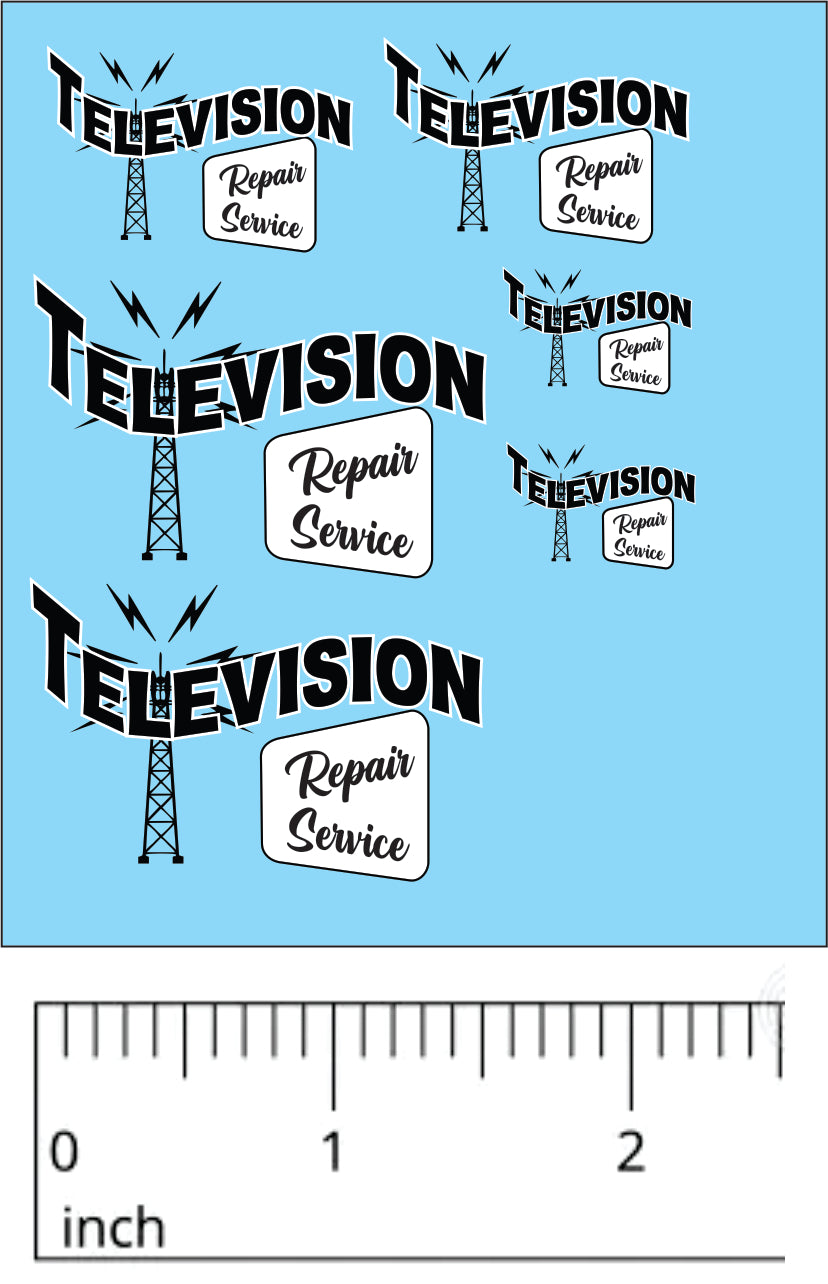 Television TV repair water slide decal