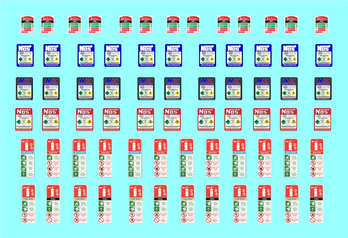 NOS & Fire Extinguisher water slide decals