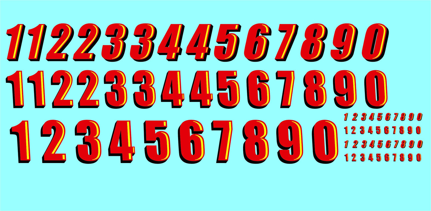 Number with hightlight Water Slide decals