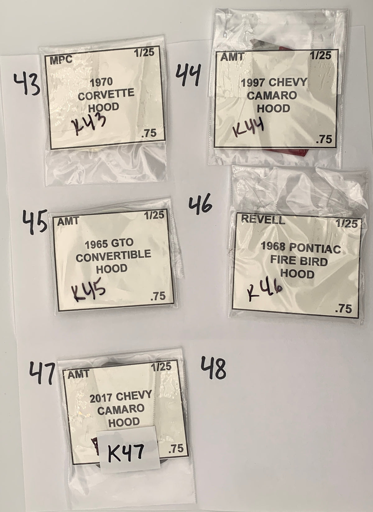 GM HOODS AND TRUNK LIDS PARTS BAG