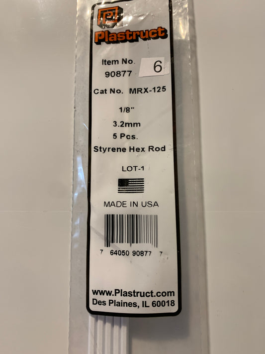 Plastruct styrene hex rod 1/8 inch 3.2 mm