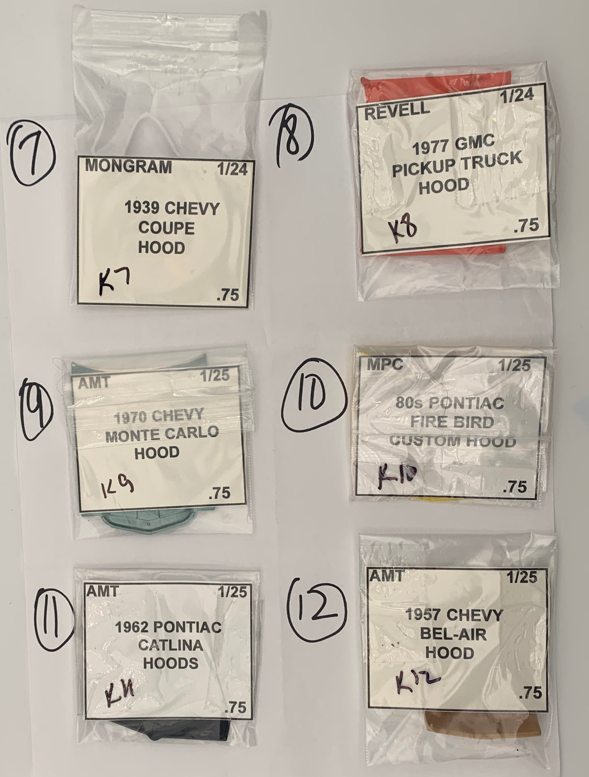 GM HOODS AND TRUNK LIDS PARTS BAG