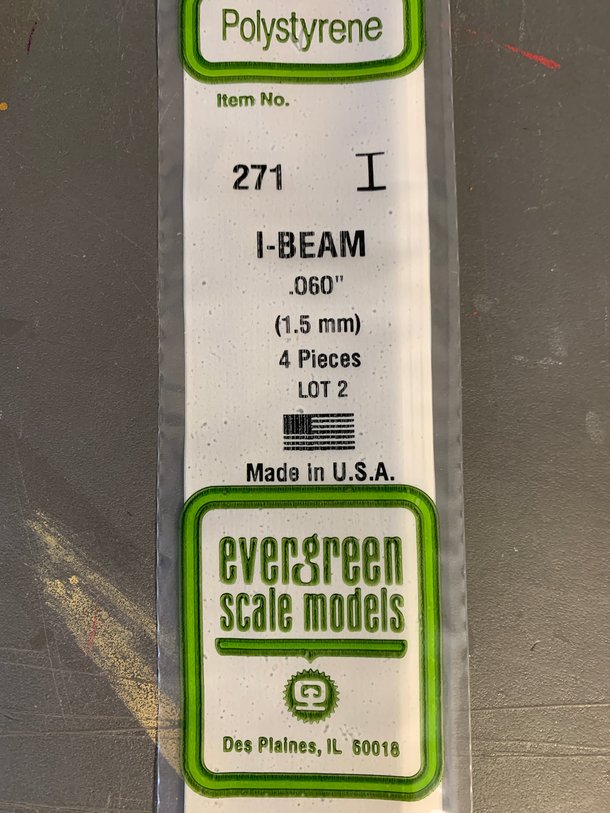 Evergreen Polystyrene I-Beam #271, .060” (1.5 mm) Plastic