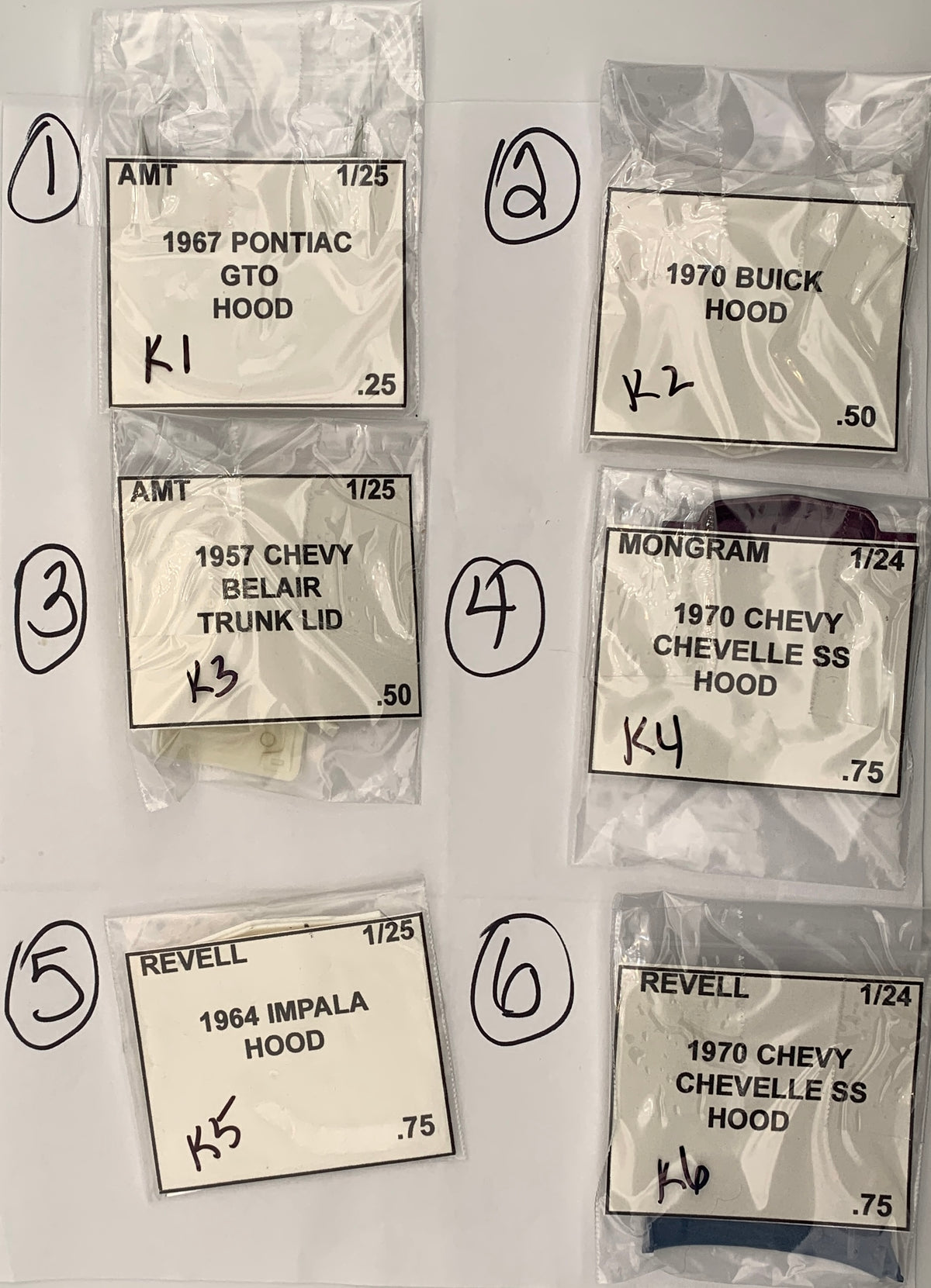 GM HOODS AND TRUNK LIDS PARTS BAG