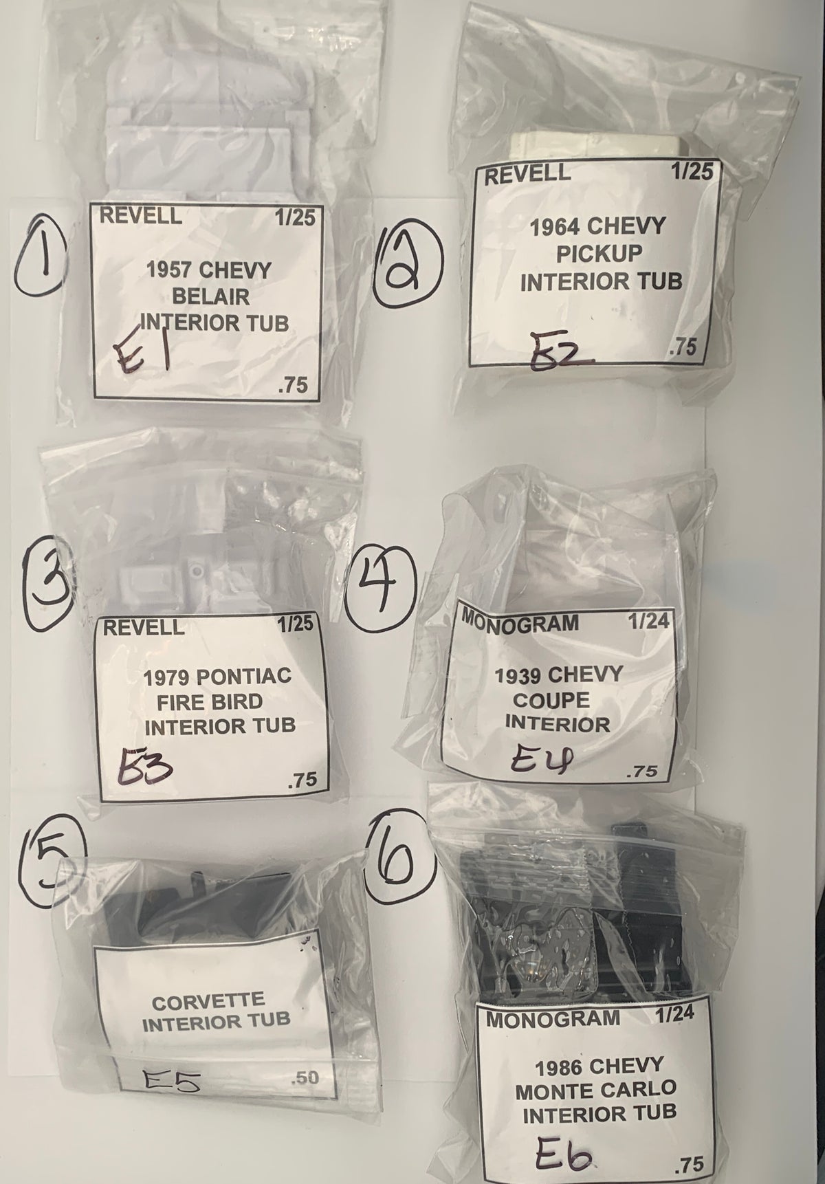 GM INTERIOR TUBS -  SEATS AND STEERING PARTS BAG