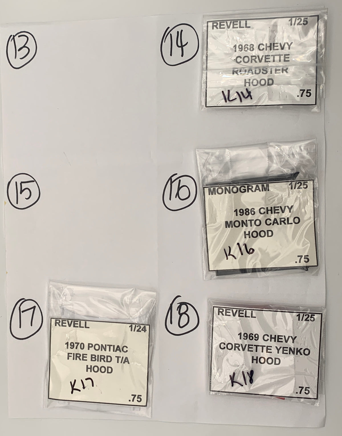 GM HOODS AND TRUNK LIDS PARTS BAG