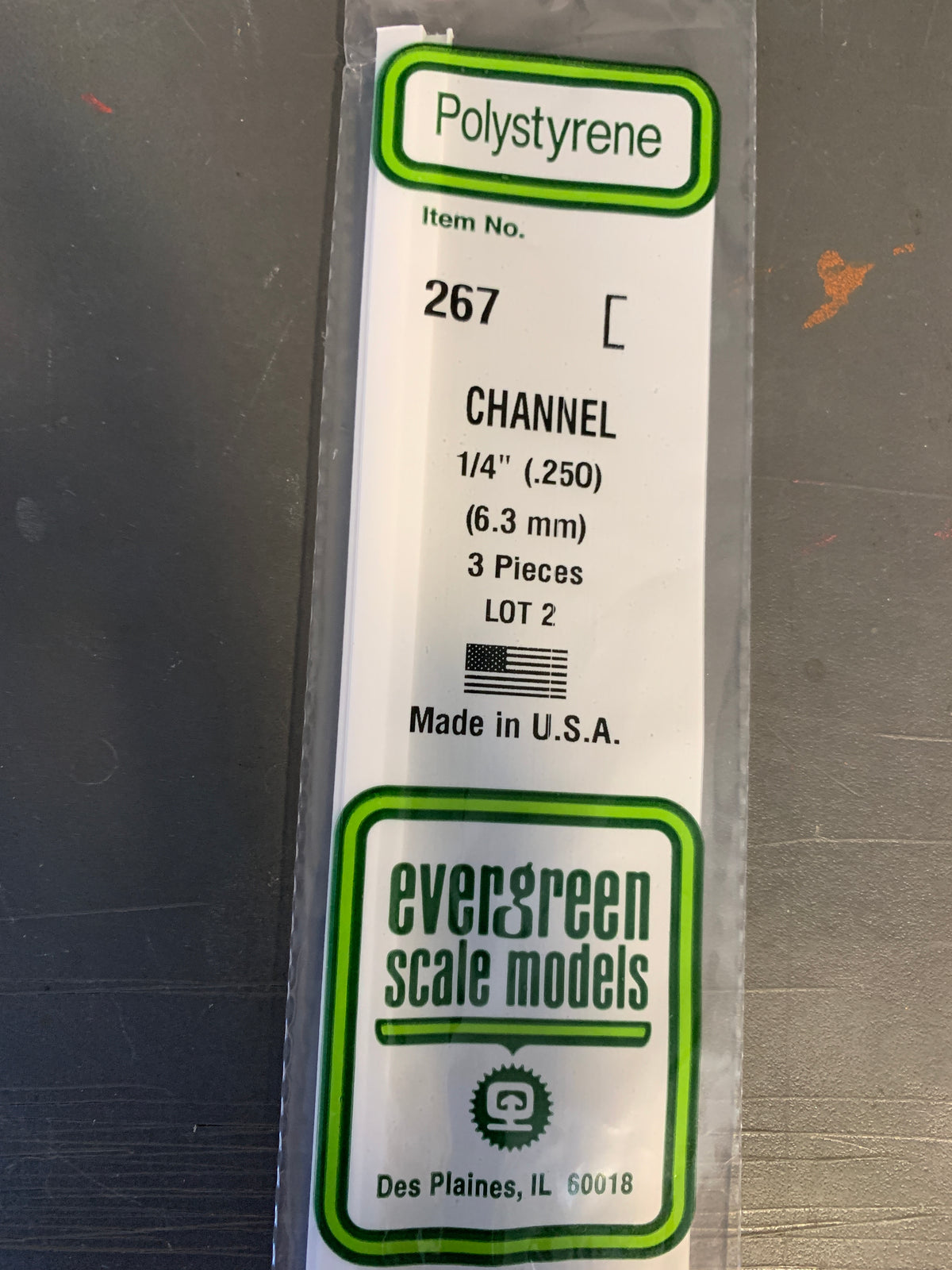 Evergreen Polystyrene Channel #267, 1/4” (.250”) (6.5mm)
