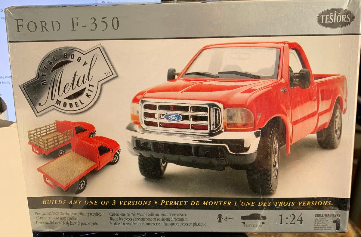 Testors Ford F-350 kit #201 is a late-1990s 1/24-scale metal-body model kit,