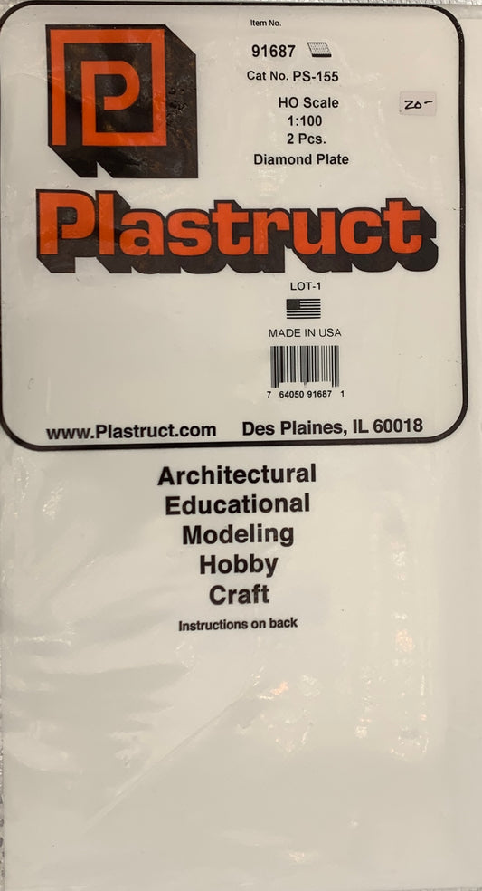 Plastruct #91687 HO Scale 1:100 Diamond Plate, 2 Sheets