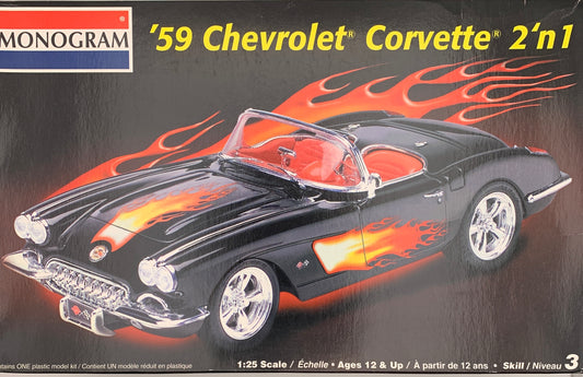 Monogram ‘59 Chevrolet Corvette 2’n 1, 1:25 Scale Model Kit