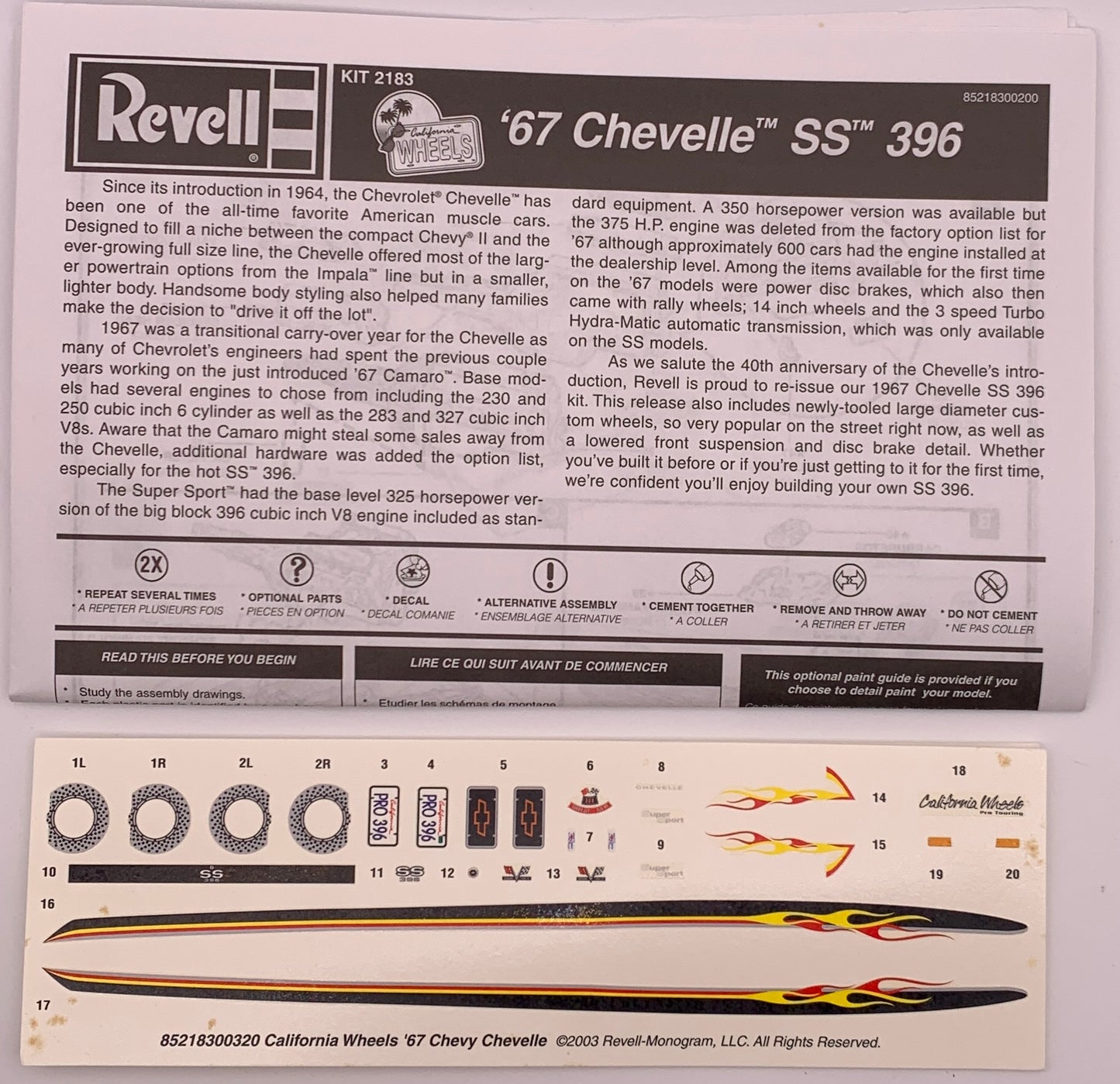 Revell ‘67 Chevelle SS 396, 1:25 Scale Model Kit (Open, Complete)