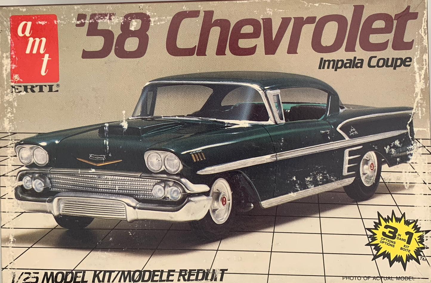 AMT ‘58 Chevrolet Impala Coupe 3 in 1, 1/25 Scale Model Kit