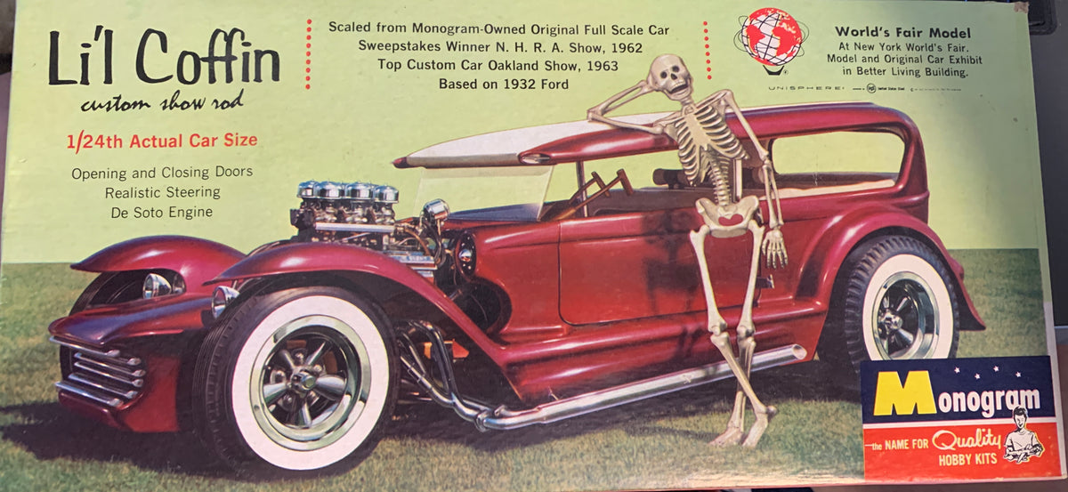 Monogram Li’l Coffin PC94-149 is the original 1964 issue of the 1/24-scale show rod kit.