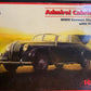 ICM 1:35 scale model kit box for the Admiral Cabriolet WWII German Staff Car with figures, featuring a vintage black car illustration on a warm yellow and orange background.