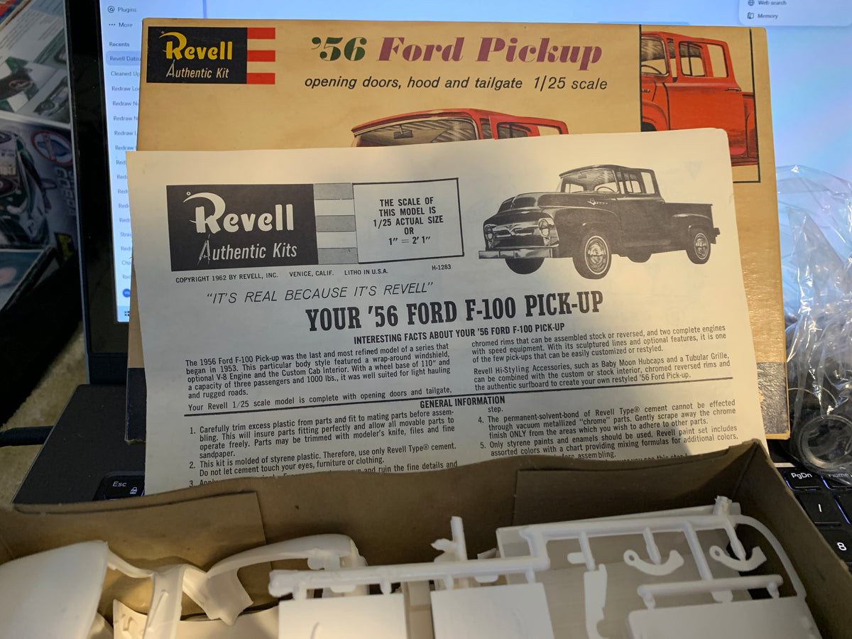Revell 1956 Ford F-100 Pickup kit #H-1283:198 is the original 1963 issue, 1/25 scale