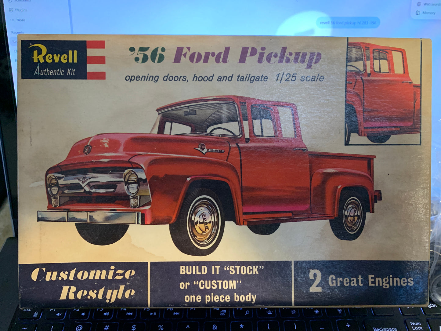 Revell 1956 Ford F-100 Pickup kit #H-1283:198 is the original 1963 issue, 1/25 scale