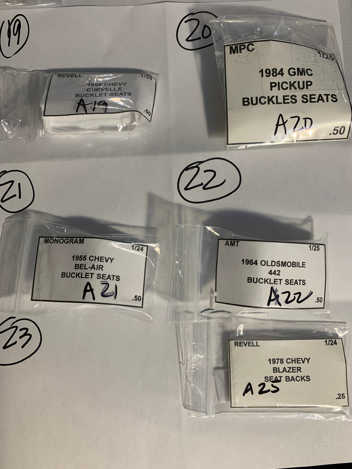 GM Seats Model Kit Parts