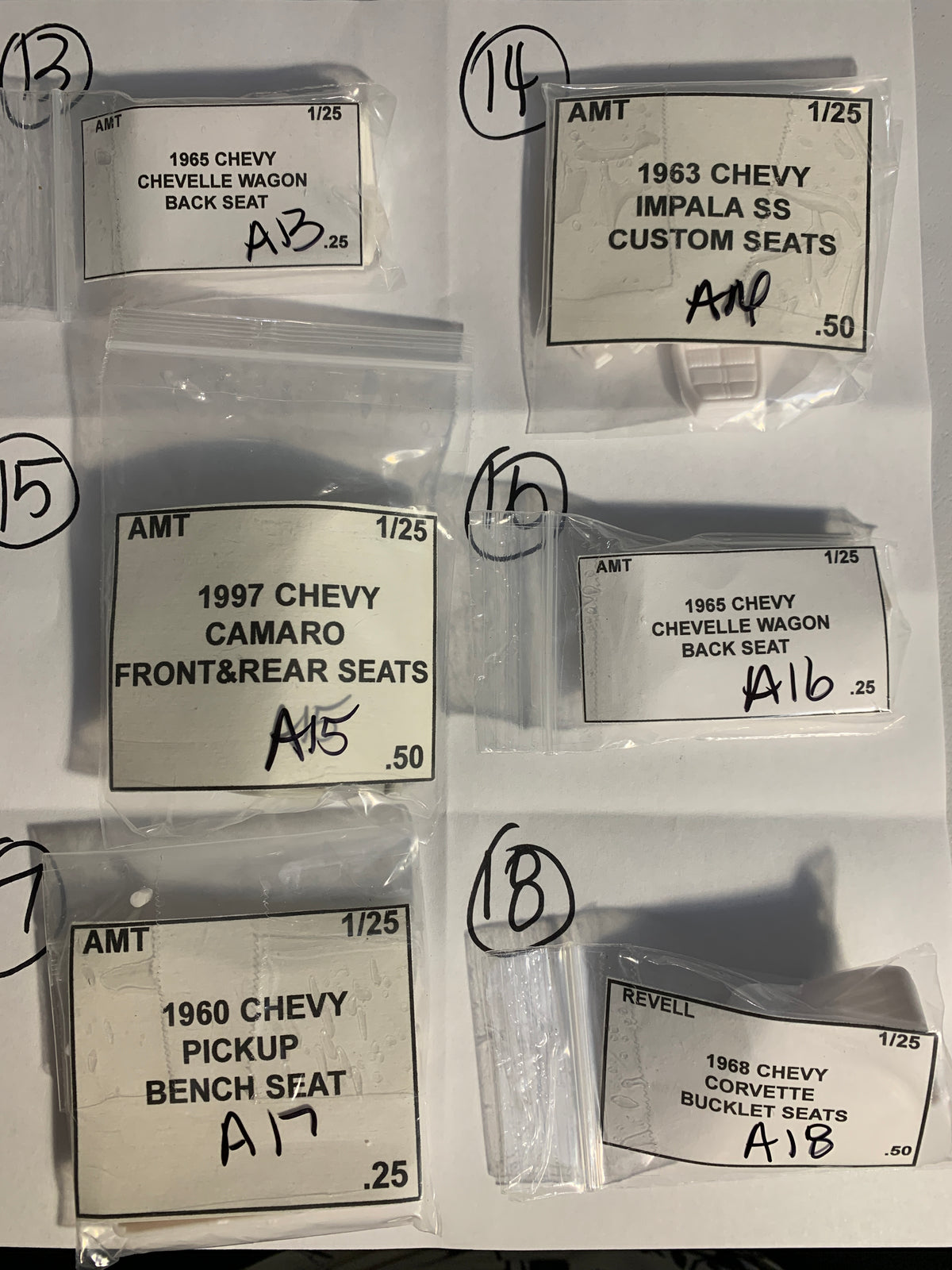 GM Seats Model Kit Parts