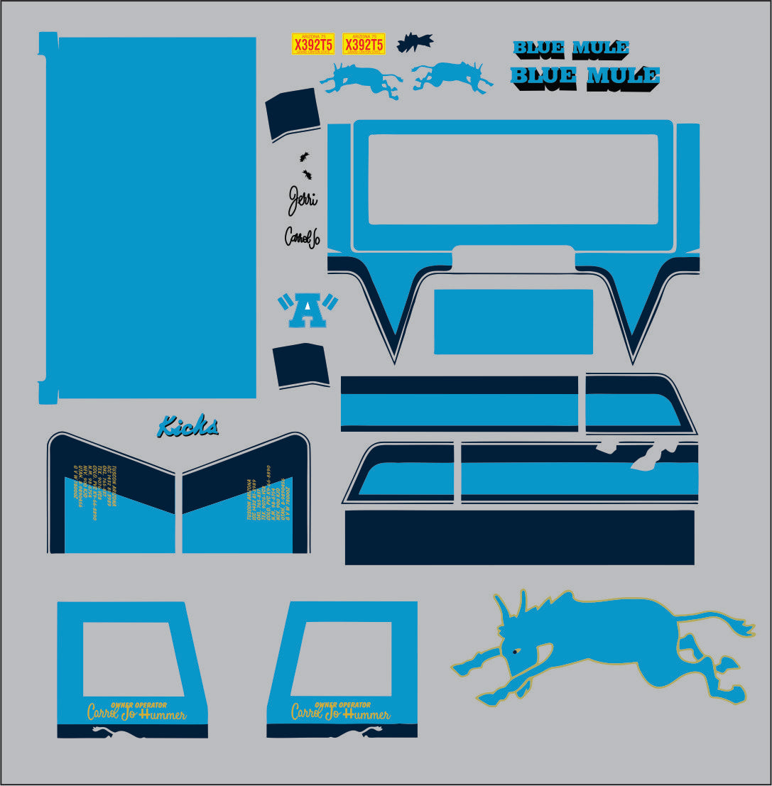 Blue Mule White Line Fever water slide decals