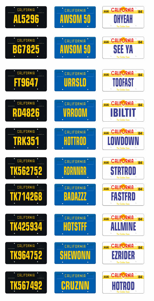 California License Plate Assortment for 1:24 1:25 scale models