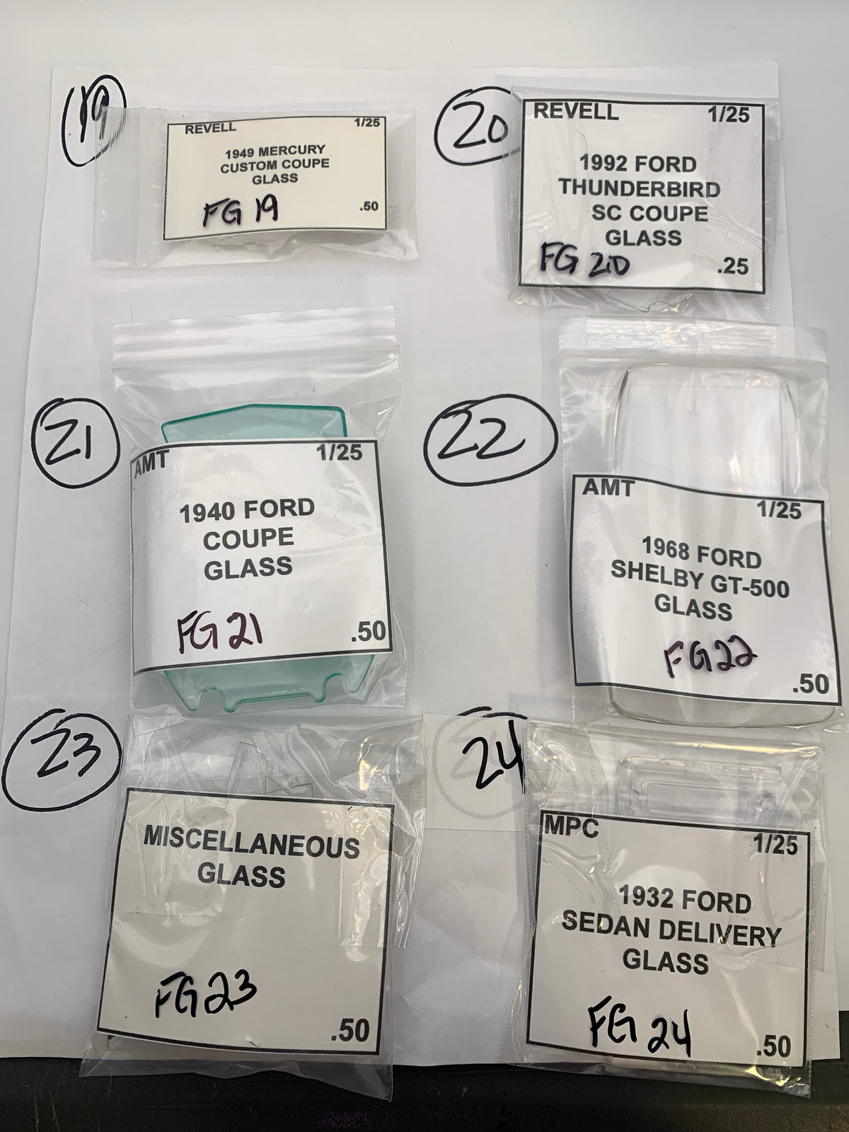 Ford Lincoln Mercury Glass & Firewall Parts bag