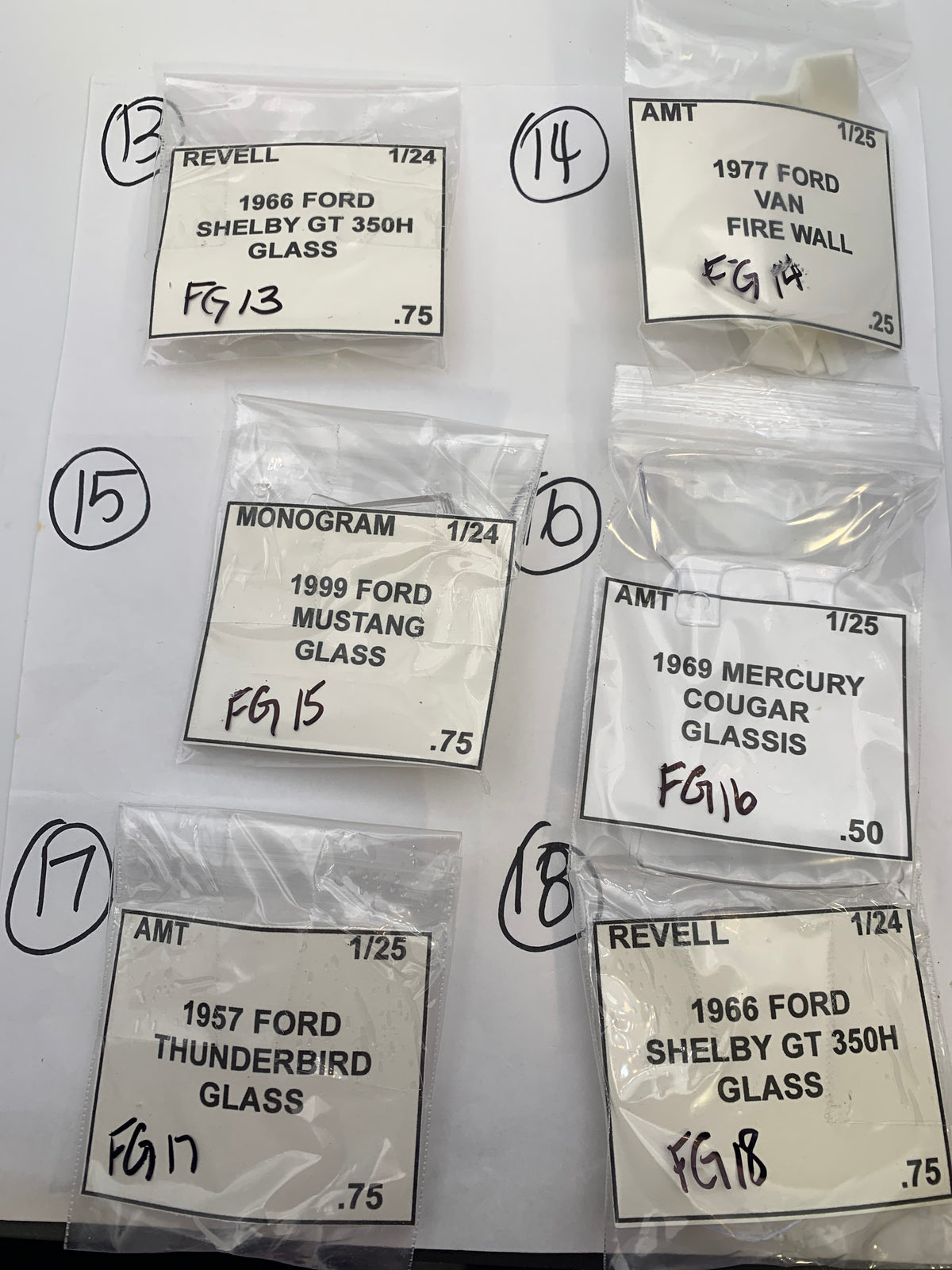 Ford Lincoln Mercury Glass & Firewall Parts bag