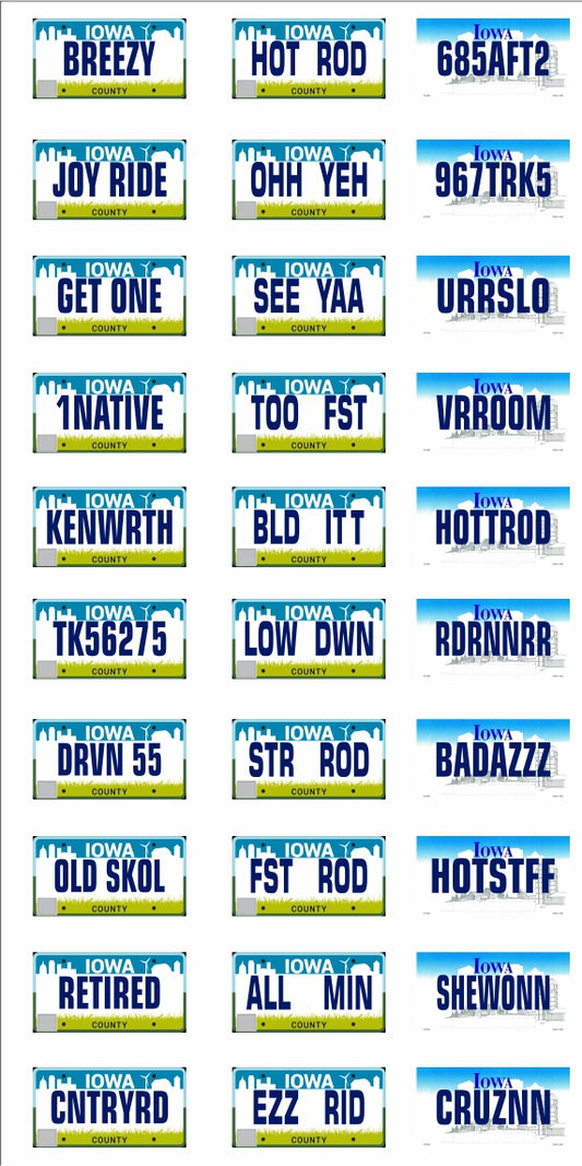 Iowa License Plate Assortment for 1:24 1:25 scale models