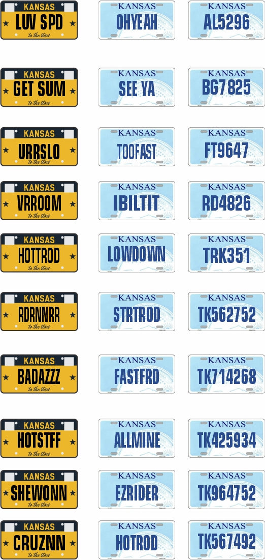 Kansas License Plate Assortment for 1:24 1:25 scale models