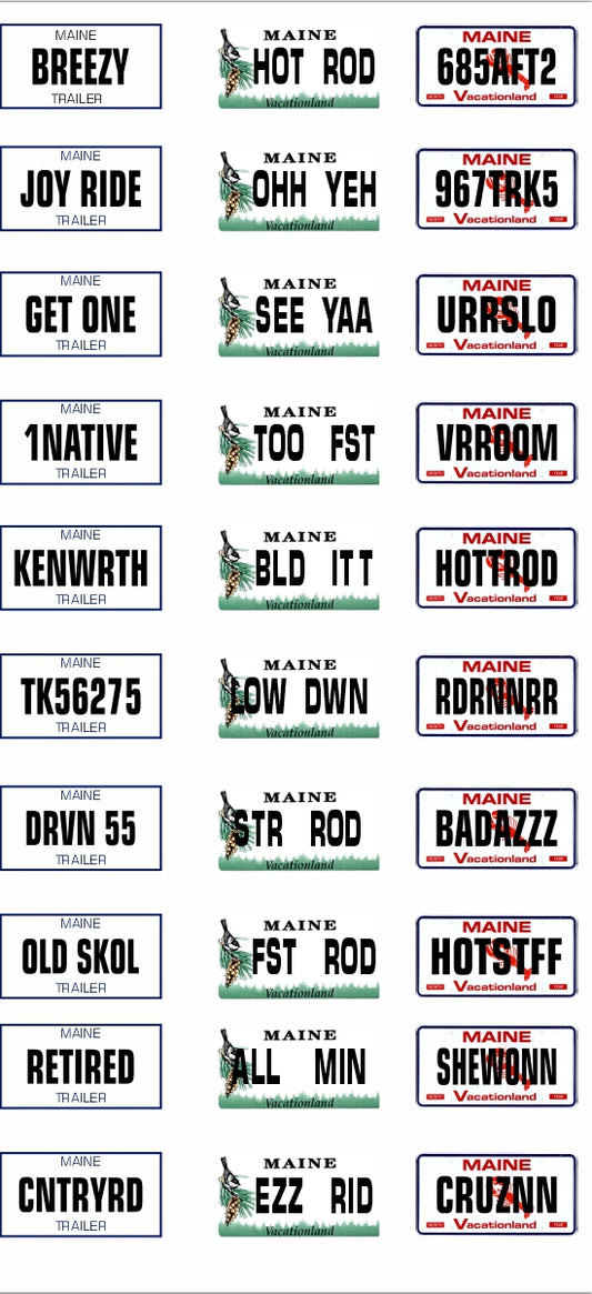 Maine License Plate Assortment for 1:24 1:25 scale models