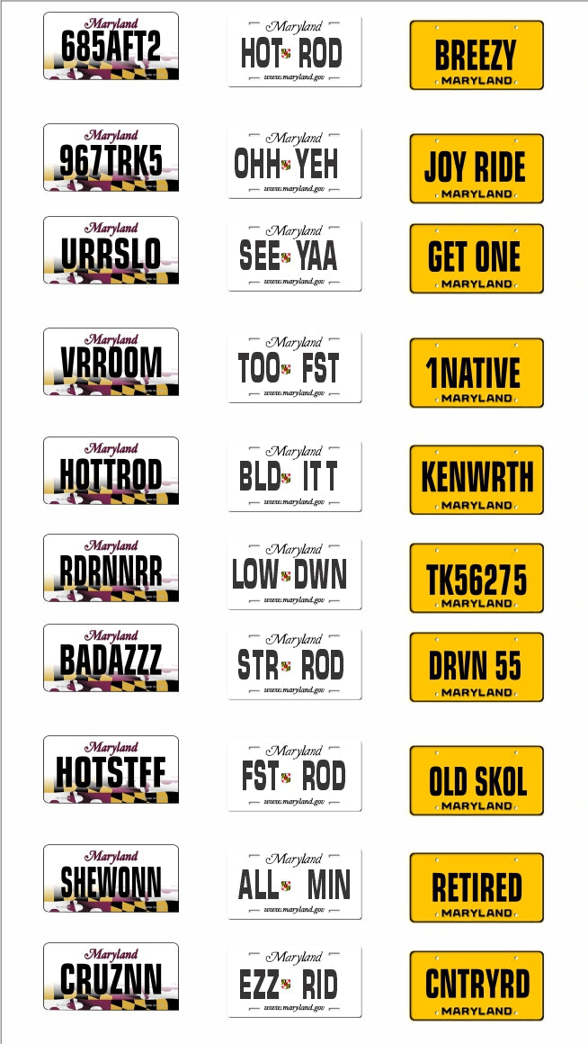 Custom Md Tags Maryland License Plate Assortment for 1:24 1:25 scale models – STSDecals